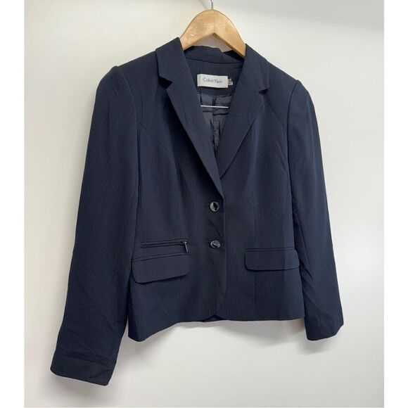 Calvin Klein Blazer Size 4P Office Two Button in Navy Front Pocket - Picture 3 of 10